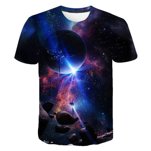 

fashion new summer t-shirt star sky pattern 3d printed boys and girls cute sports short sve t-shirtoj20, White;black