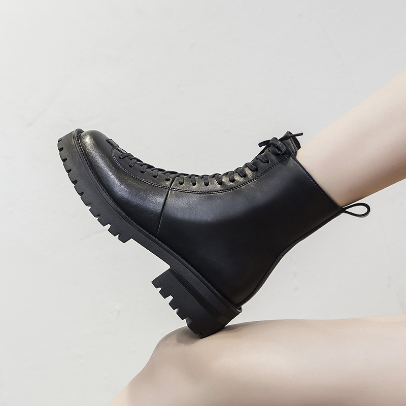 

2021 New England Vintage Fashion Cowhide High Top Martin Boots Motorcycle Ankle Boots Women Shoes Woman Botas Mujer Shoes Women, Black