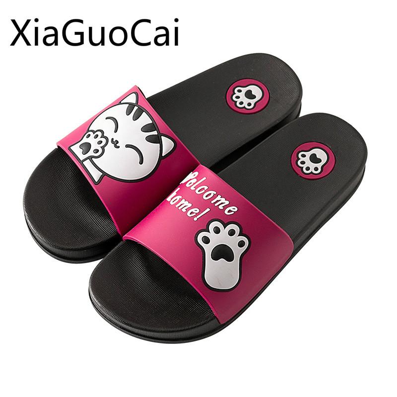 

Slippers Fashion Cat Men Summer Indoor And Outdoor Unisex Non-slip Couple Bath Cute Home Male, Black