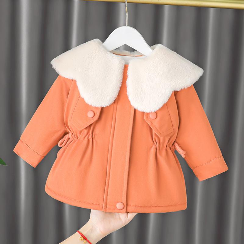 

Jackets Princess Girls Winter Jacket Solid Color Plus Velvet Thicken Warm Children Outwear Christmas Kids Snow Coats, Blue;gray