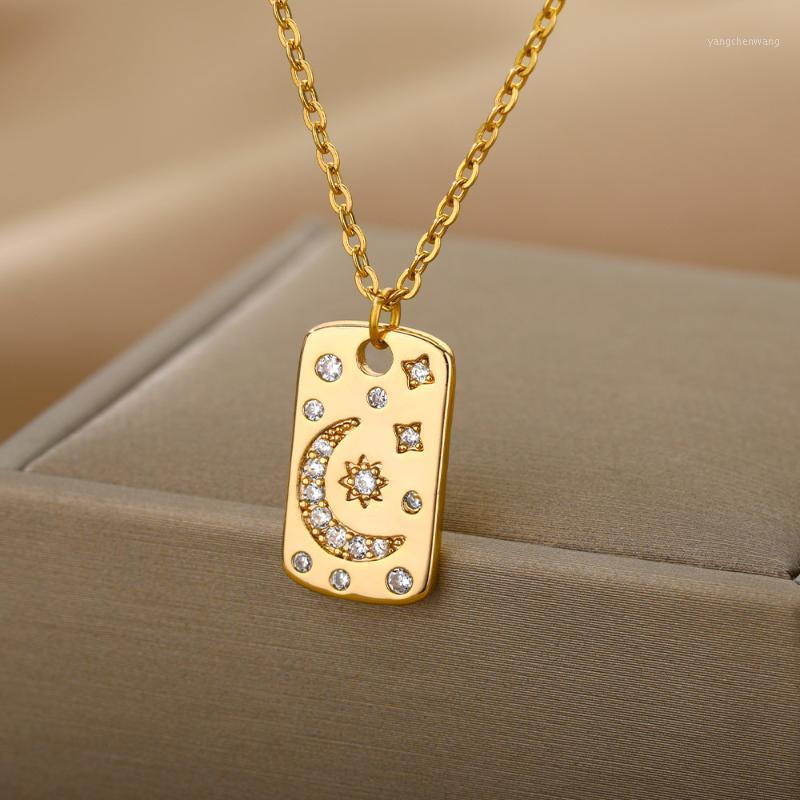 

Chains Harajuku Moon Pendant Necklace For Women Men Zircon Stainless Steel Neck Chain Star Goth Party Jewelry Accessories