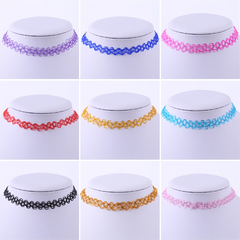 

Wholesale New Fashion Cute Girls Stretch Retro Tattoo Choker Women Vintage Elastic Punk Necklaces Jewelry Wedding Party Friends Gift406 T2, Golden;silver