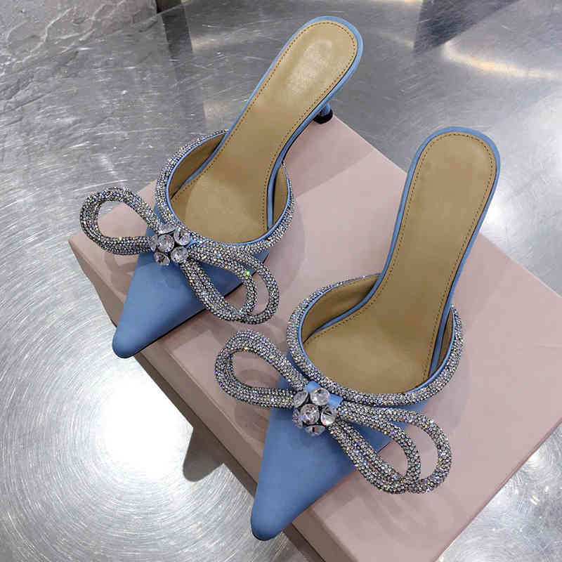 

70% Off Wholesale Flip-Flops Bling Sequins Pumps Slippers Women Luxury Crystal Bow Pointy Toe Heel Sandals Summer Runway Dress Party Shoes, Black