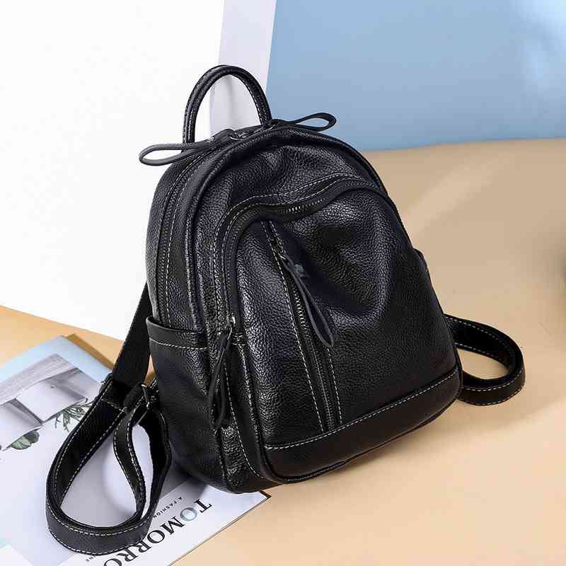 

Backpack Pu versatile soft leather bag fashion 2021 new backpack Korean women simple, Black