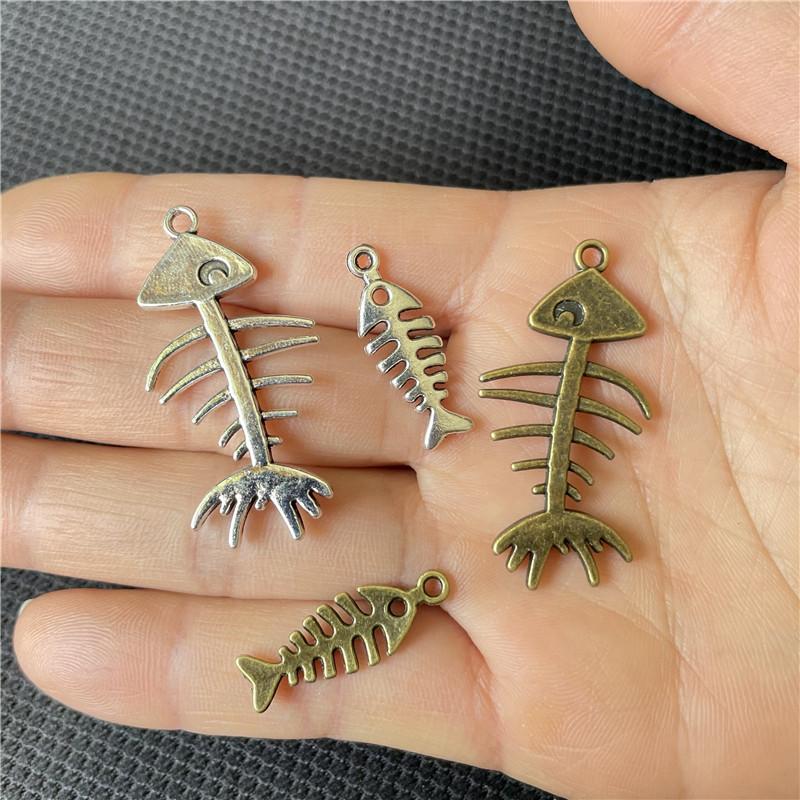 

Charms 2 Color Retro Style Fish Bone Pendant DIY Handmade Necklace Bracelet Connection Piece Wholesale Jewelry, Bronze;silver