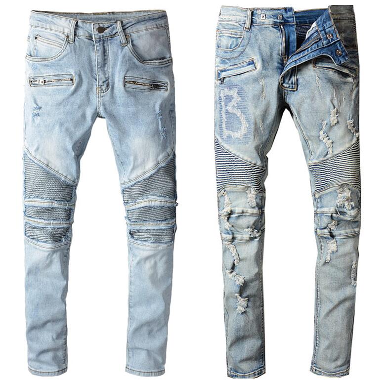 

2021 Mens Fashion Skinny Straight Slim Ripped Jean elastic Casual Motorcycle Biker Stretch Denim Trouser Classic Pants jeans size 28-40, Blue