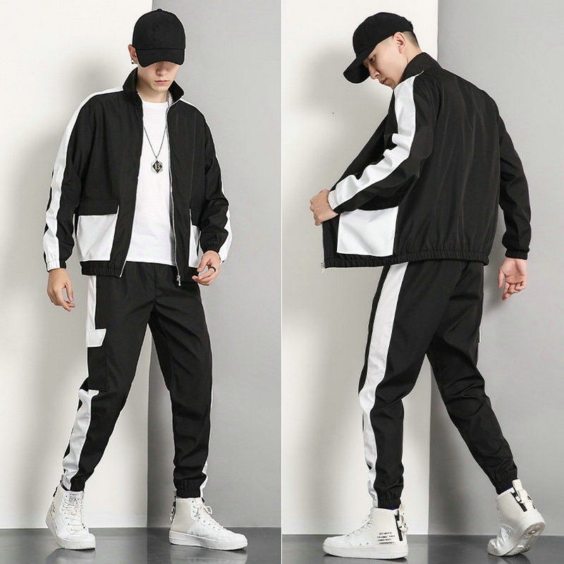 

New Streetwear Track Suit 2pcs Patchwork Sweatshirt Jacket and Pants Mens Clothing 2021 Zippper Hip Hop Casual Men Tracksuit Set 2fql 3vsh, Blue