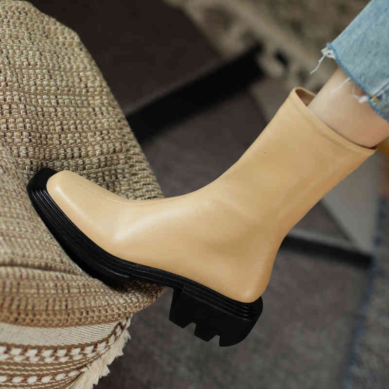 

boots genuine female legal leather mid-calf toe-square foot boots zipper short winter women's fashionable party shoes a00b, Black
