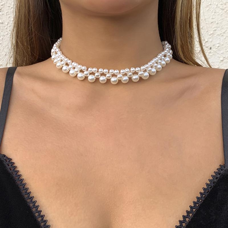 

Chokers Vintage Jewelry Handmade Imitation Pearl Necklaces For Women Bridal Party Wedding Clavicle Necklace Collar Choker Brinco