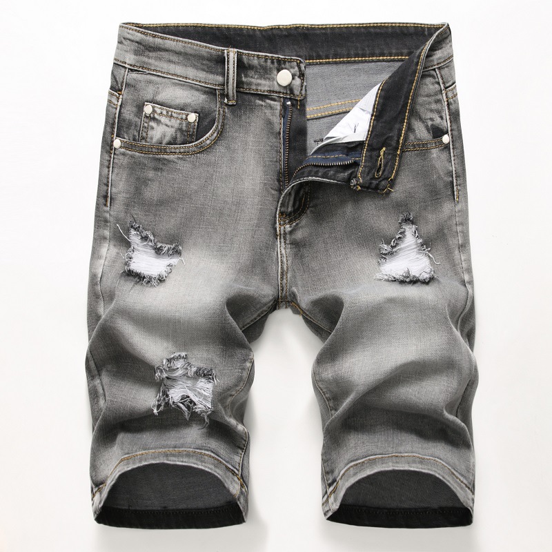 

Denim Jeans pants with holes, retro multi-color trendy men's trousers stretch 4 colors