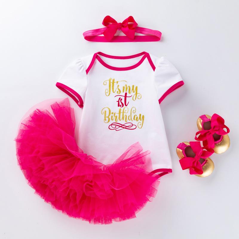 

Clothing Sets Born Baby Set 1st Birthday Outfits Infant Girl White Bodysuit+Headband+Skirt+Shoes 4pcs Girls Suits