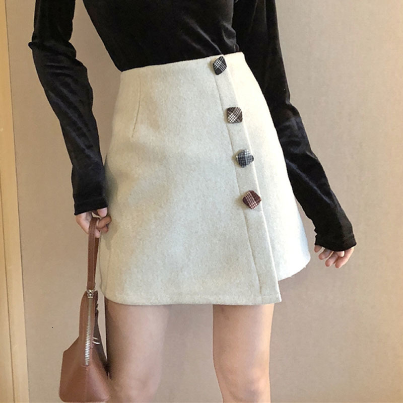 

2021 New Ladies Short Mini Single-breasted Thicken Wool Women Skirts Winter Elegant Female High Waist Straight Skirt Bottom Office 302n, Black