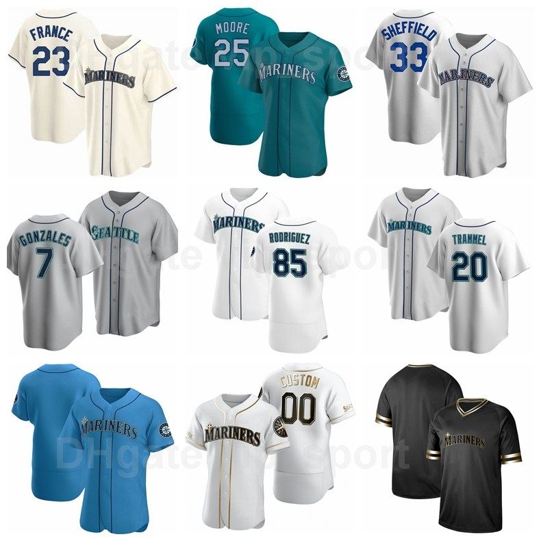 

85 Julio Rodriguez Jersey Baseball 23 Ty France 20 Taylor Trammell 7 Marco Gonzales 33 Justus Sheffield 25 Dylan Moore Team Cooperstown Flexbase, Men flexbase