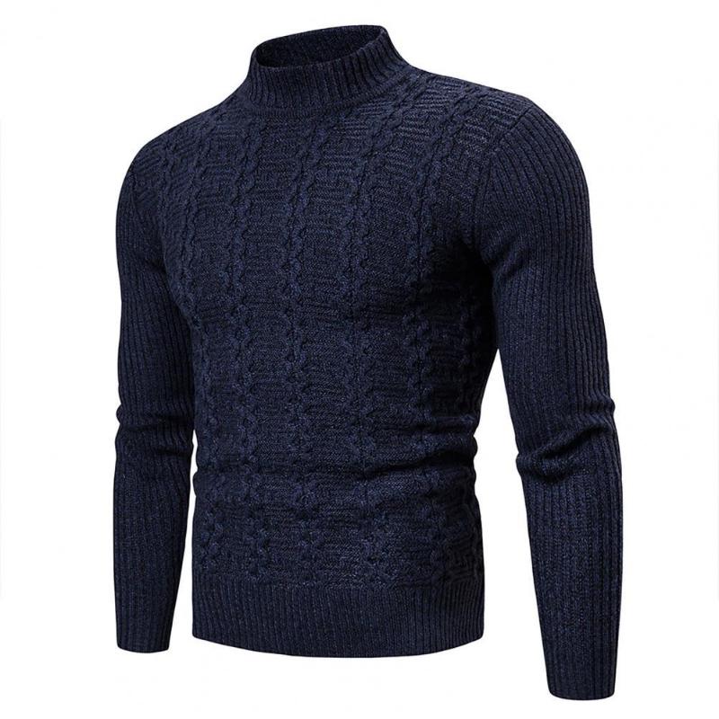 

Men's Sweaters 2021 Men Knitwear Half High Collar Long Sleeve Knitted Sweater Ribbed Twist Solid Color For Fall Winter, White;black