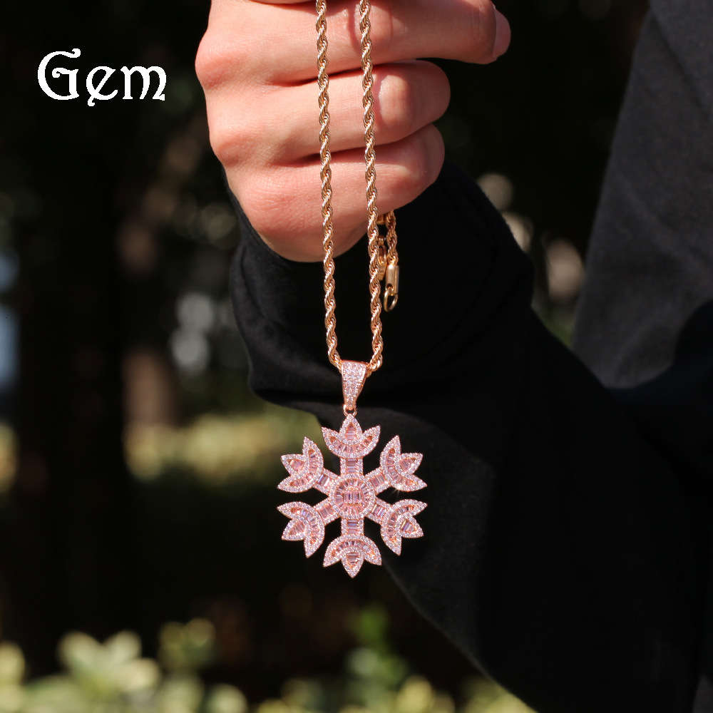 

Accessories pink zircon snowflake hip hop Necklace creative Pendant New Necklace