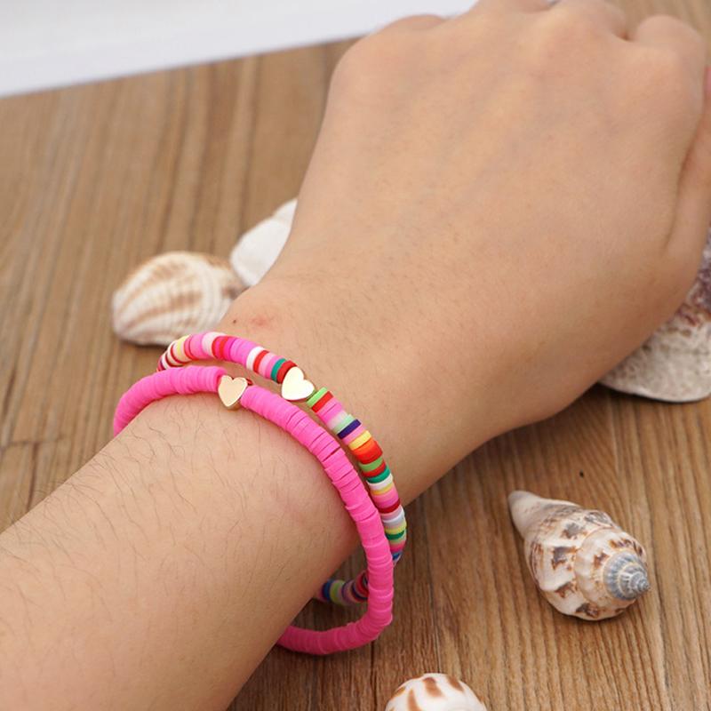 

Charm Bracelets 7 Colors Stackable Elastic Heart Clay Beaded Bohemian Candy Hand Decoration Party Birthday Jewelry Gift