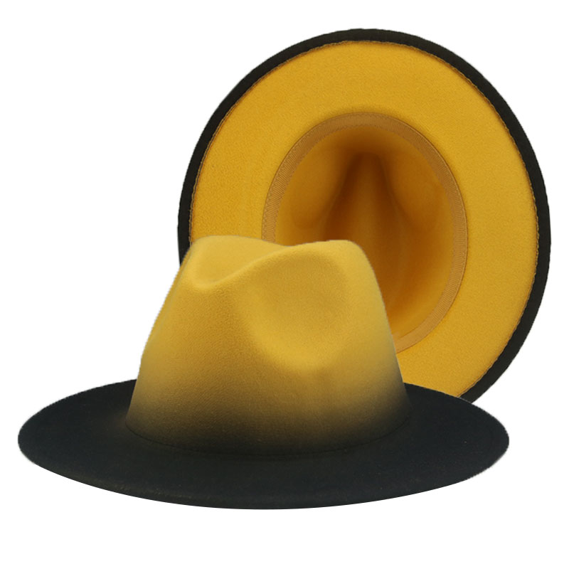 

Women Hats Fedora Gradient Color Patchwork Men Hats Felted Black Red Street Casual Women New Fedora Hat Sombreros De Mujer