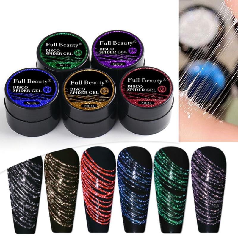 

Nail Gel 5ml Manicure Soak Off Reflective Sparkling Pulling Silk Polish Art With Glitter Spider Web, 06