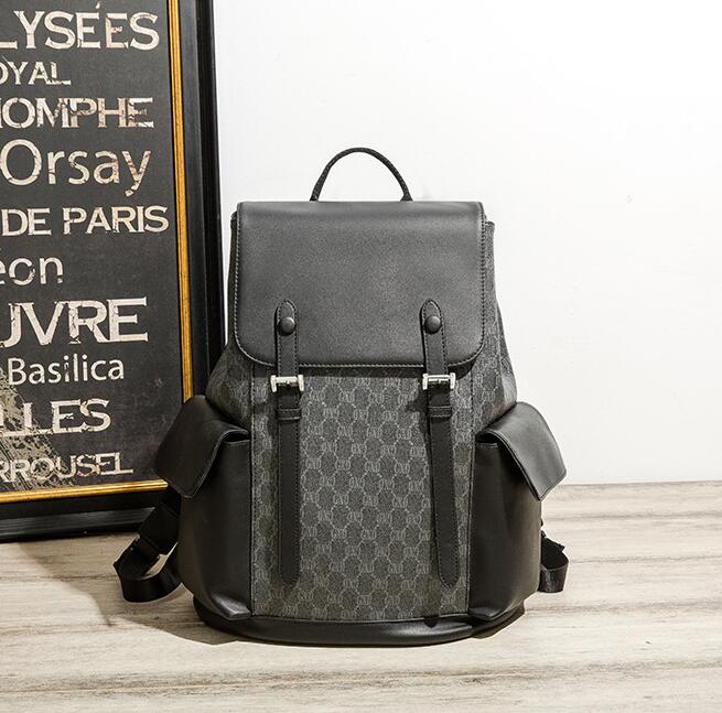 

Factory wholesale men backpacks college style high-capacity fashion schoolbag street trend printed handbag outdoor sports leisure leather plaid shoulder bag, Black2-concealed buckle