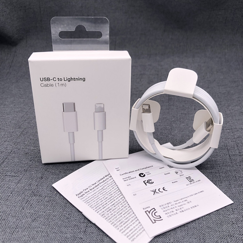 

1:1 Original High quality 1m / 2m PD fast charging usb c cables type c charger cable for iphone 11 12 13 pro max 20w adapter Withpackaging box, White