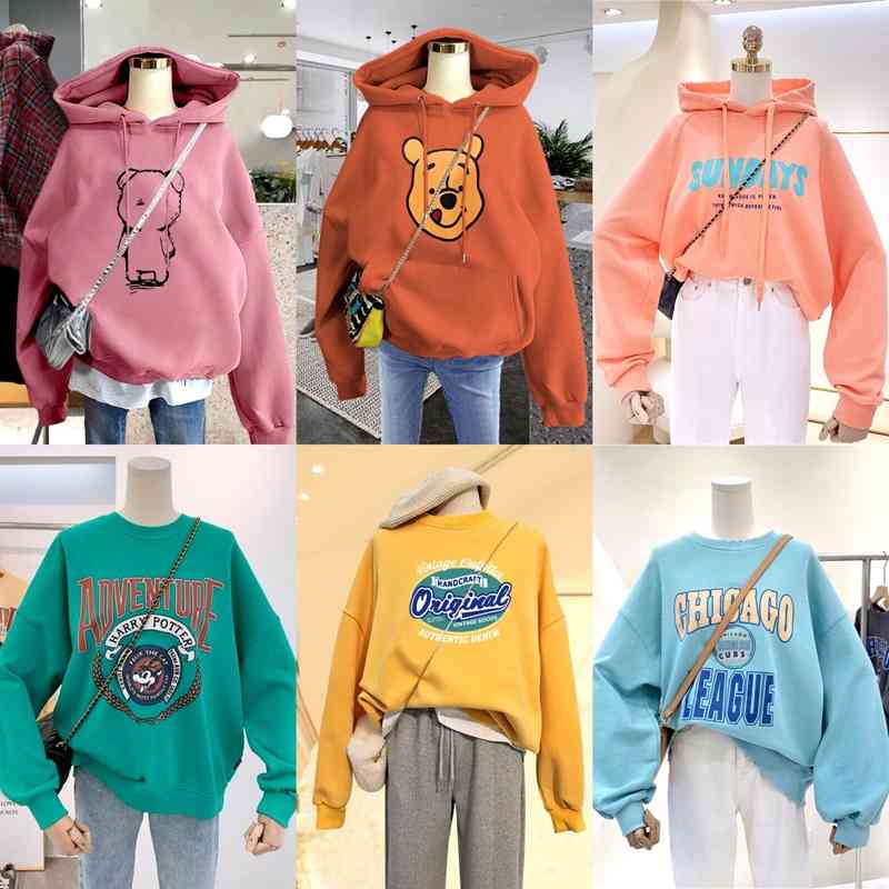 

2021 autumn winter new style women's Japan and South Korea loose ins hooded sweater fashion casual round neck Pullover, Crew neck sweater