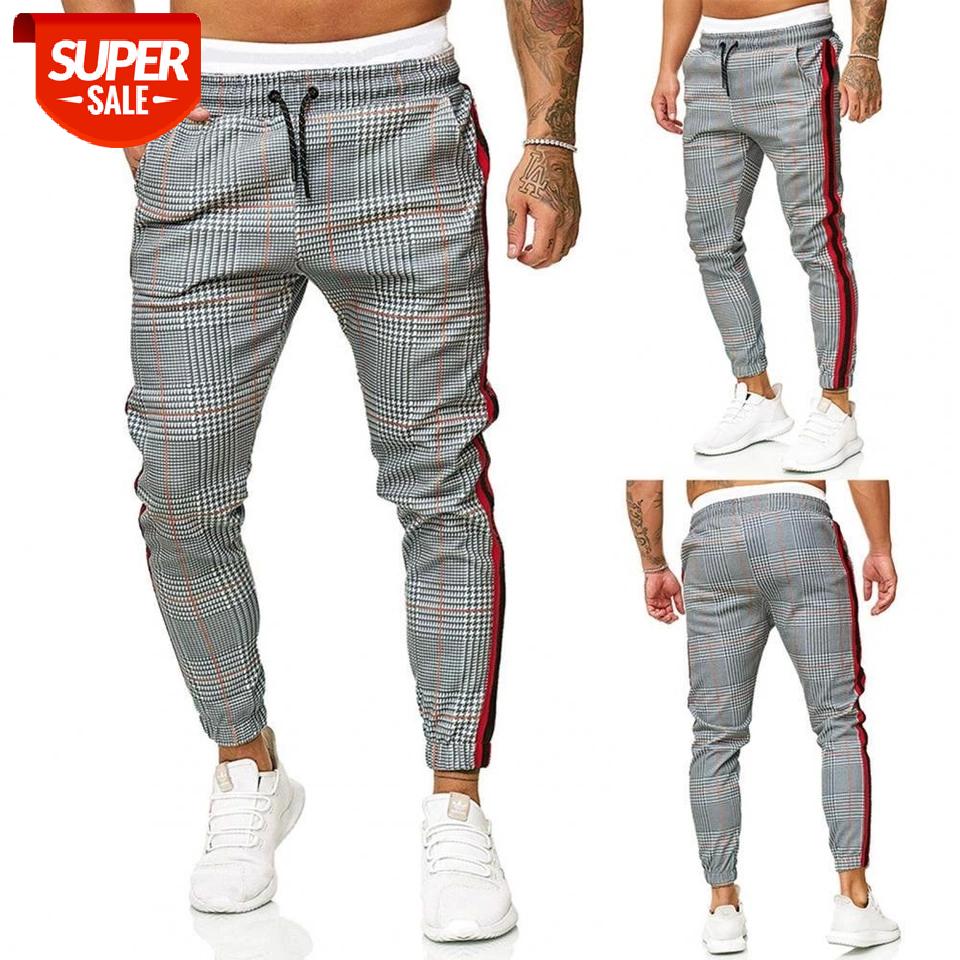 

Casual Men Skinny Pants Plaid Side Stripes Drawstring Ankle Tied Skinny Trousers for Sports Trousers Pant Summer Riding Outdoor #Kt6D, Black
