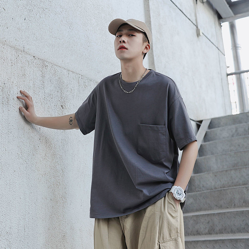 

2021 New Solid Color Cotton T-shirt Fashion Casual O-neck t Shirt Men Streetwear Summer Short-sleeved Tshirt Mens S-5xl J2f8, Black