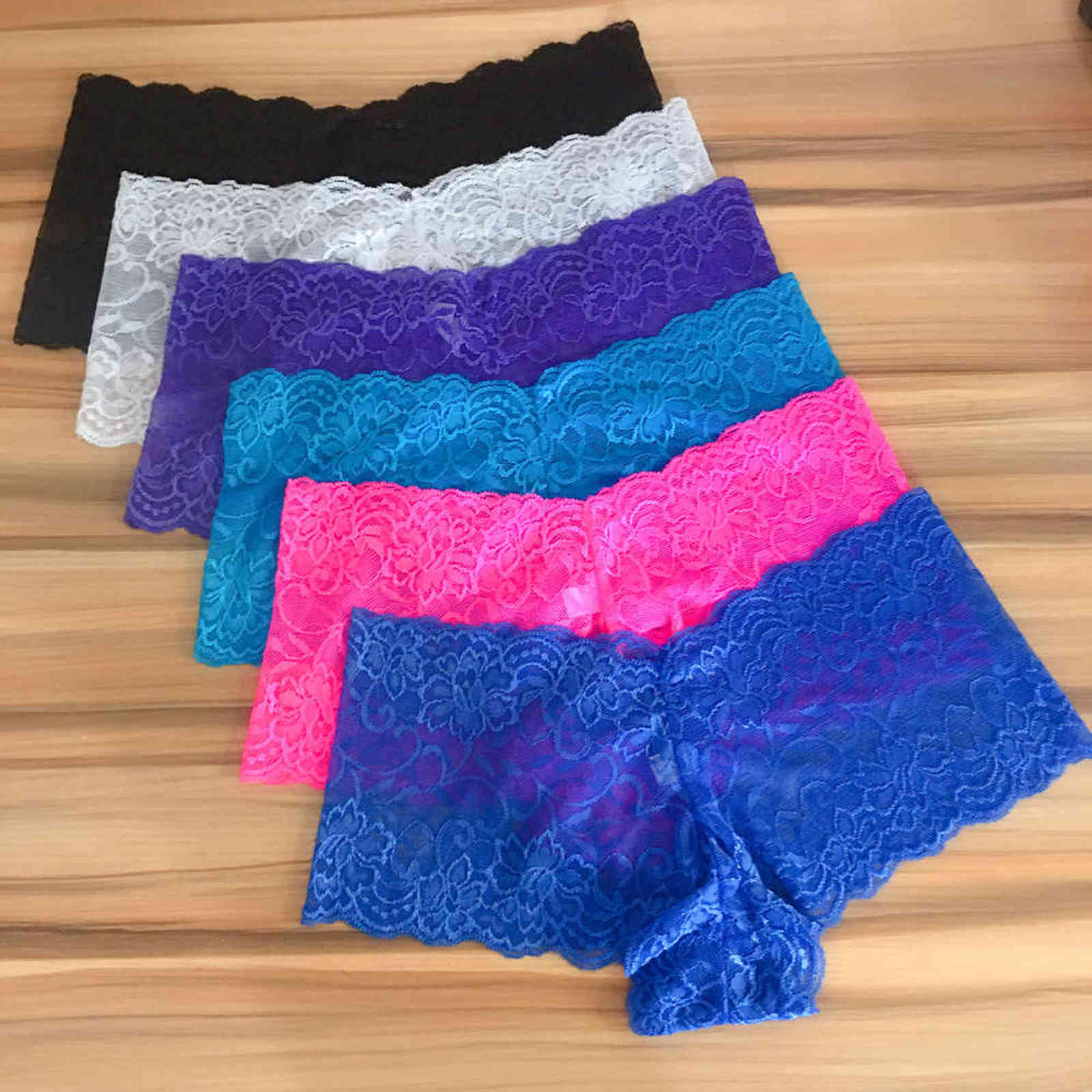 

6 Pieces S- Ladies Lace Panties Sexy Underwear Women Boyshort Thin Underpants Lingerie See Through Culotte Femme Plus Size 211109, Purple
