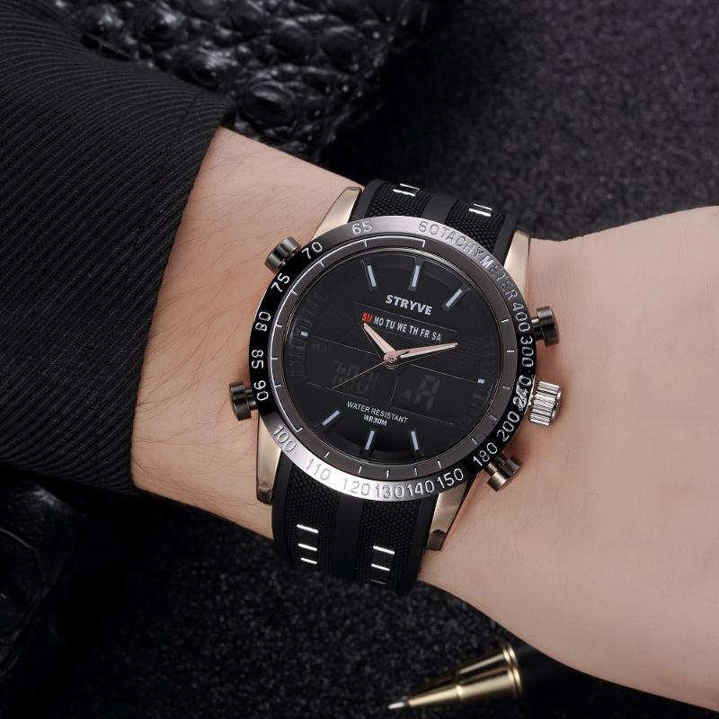 

Wristwatches STRYVE Watches Men Classic Quartz Analog Men's Watch Sport Military Chronograph Fashion Male Clock, Black