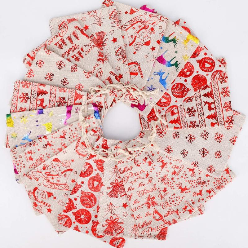 

Gift Wrap 10pcs Santa Christmas Burlap Bags With Drawstring Jute Jewelry Candy Bag Linen Cotton Cute Wedding Party