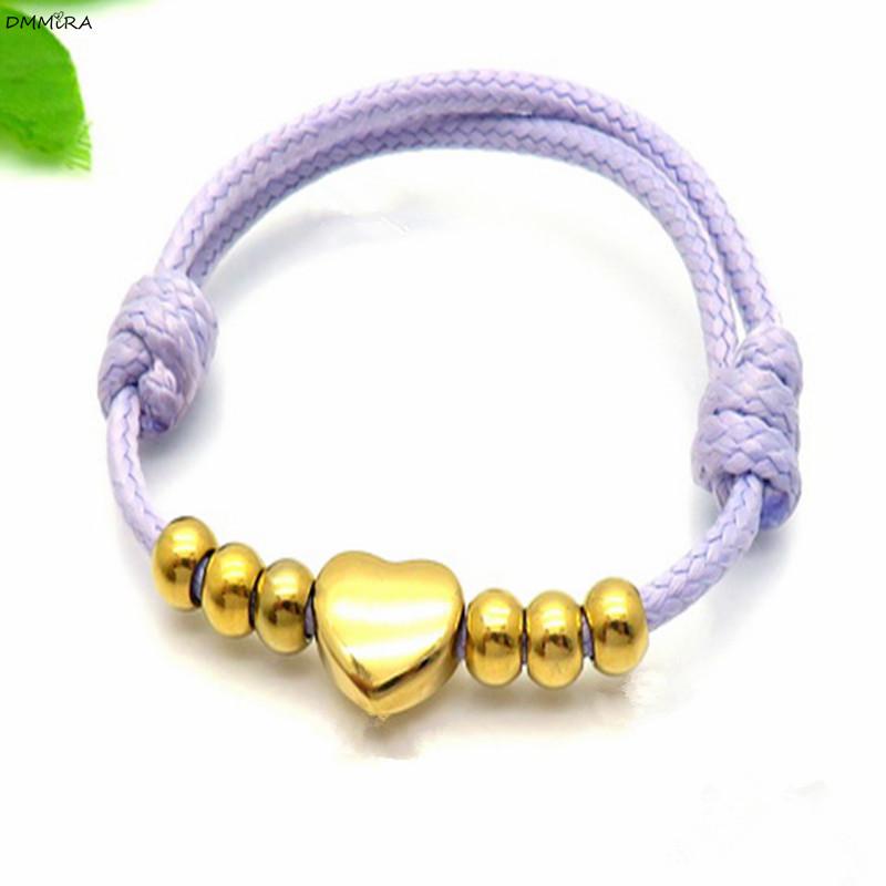 

Charm Bracelets 2021 Trendy Woven Bracelet Gold Beads Heart Shaped Sainless Steel Hand Made Women Simple