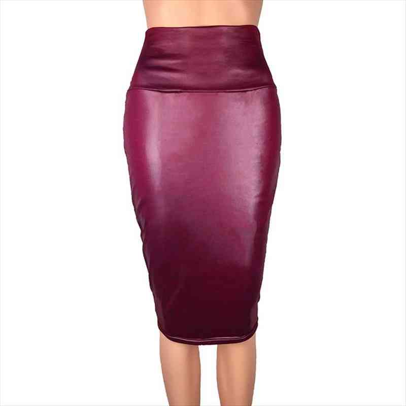 

package hip or back women skirts slit bud pu leather high waist midi autumn spring ladies office work wear plus, Black