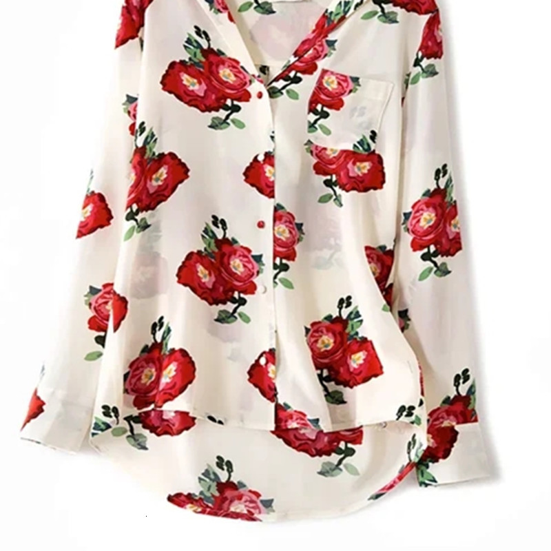 

2021 New Feminino Floral Impresso Camisa Solta Estilo Pijama Bolso Entalhado Manga Longa Macio Nova Blusa Feminina 2yan, Black