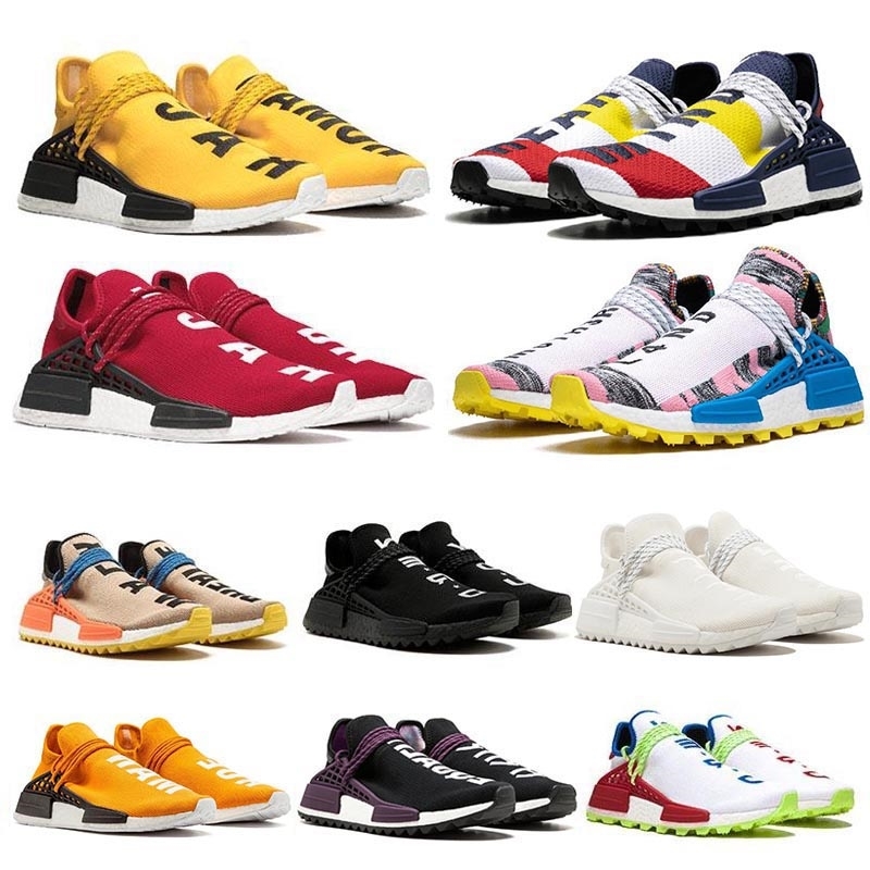 

Special Offer PW Human Race Hu trail Running Shoes Pharrell Williams Triple White Nerd Black Solar Pack Sun Glow Mens women Trainer Sneakers