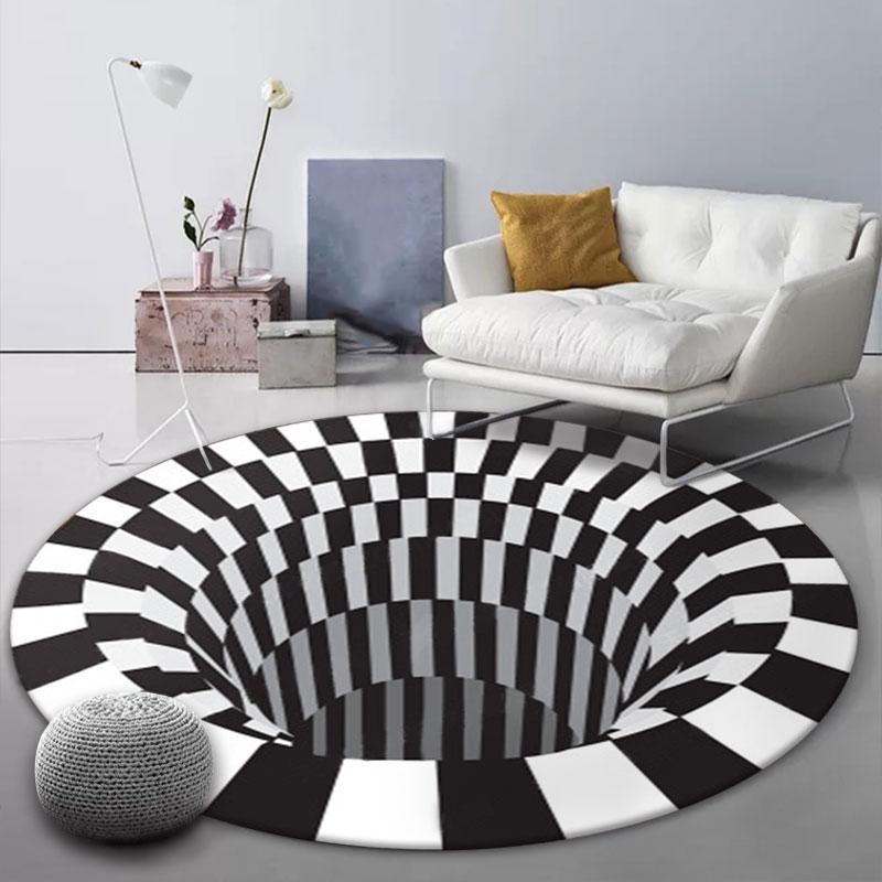 

Carpets 3D Vortex Illusion Back Carpet Nordic Modern Black Hole Round Area Rugs Geometric Antiskid Living Floor Rug Room Decor Home