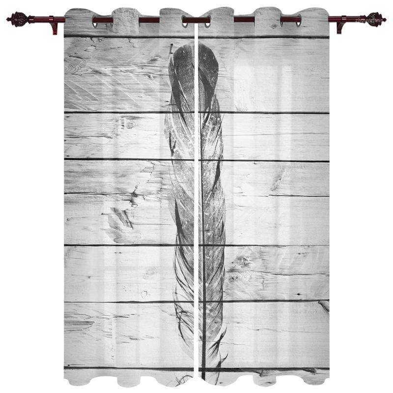 

Polyester Translucent Curtains Wood Texture Feather Pattern Luxury For Living Room Kitchen Bedroom Windows Curtain & Drapes