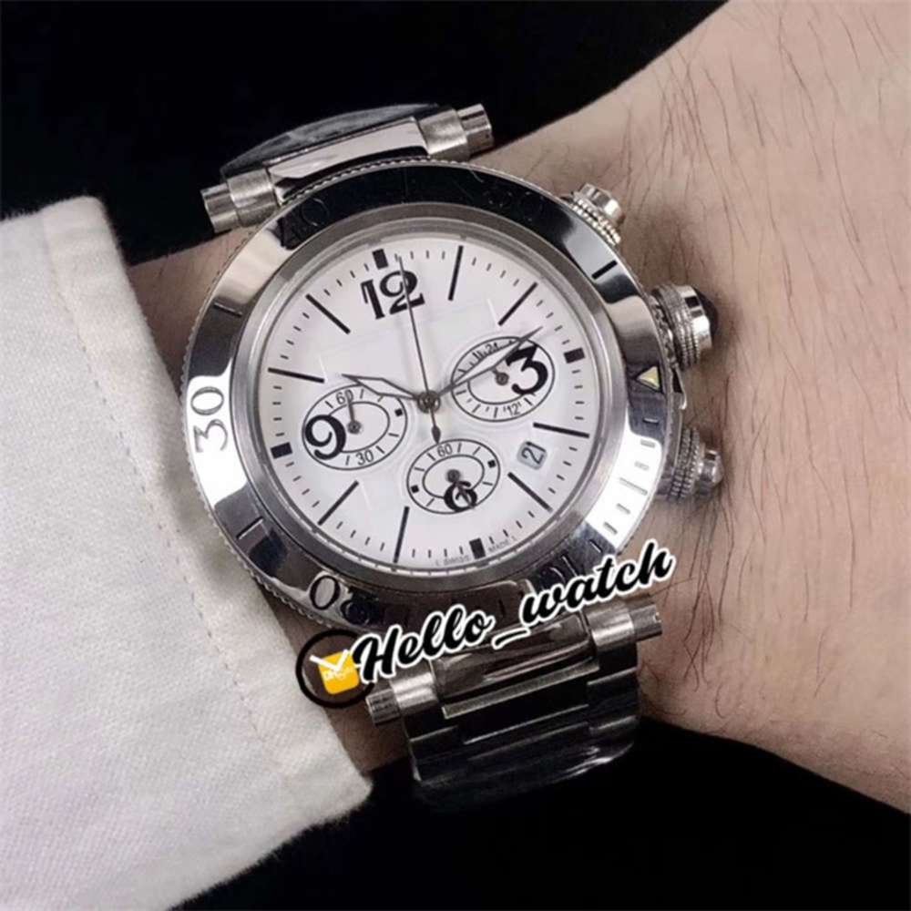 

42mm Pasha De W31089M7 Watches White Dial Miyota Quartz Chronograph Mens Watch Stopwatch Stainless Steel Bracelet HWCR Hello_Watch yoomi, Slivery;brown
