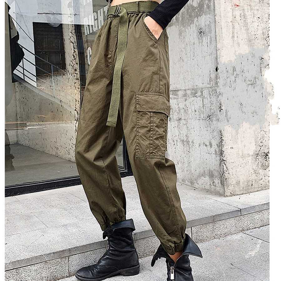 

Streetwear Cargo Pant Casual Joggers Black High Waist Loose Female Trousers Korean Style Ladies 210601, Picture color