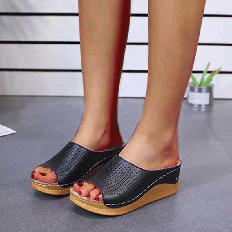 

Women Sandals Fashion Female New Women Shoes Woman Wedge Heel Comfy Sandals Ladies Slip-on Flat Sandals Women Sandalias De Mujer Y0721, Black