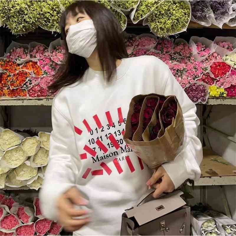 

MM6 letter vertical strip 2021 early autumn new casual Terry round neck long sleeve sweater women gx2624, Key black