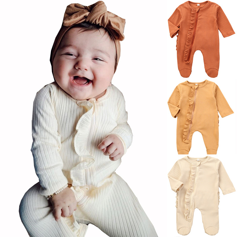 

Baby Rompers jumpsuits Kids Girls Long Sleeve Jumpsuit With Zipper Infant Pure Colors Romper Toddler Soft Cotton Clothes Climbing onesies kid clothing, Khaki
