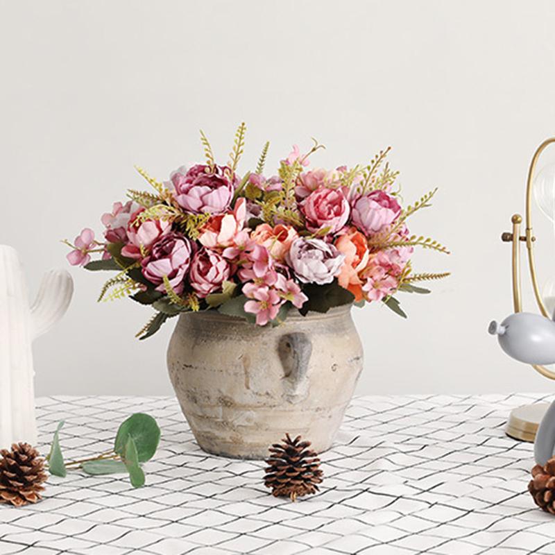 

European-style Simulation Artificial 4 Head Oil Painting Peony Home Living Room Decoration Fake Flower Wedding Scene Layout, Blue