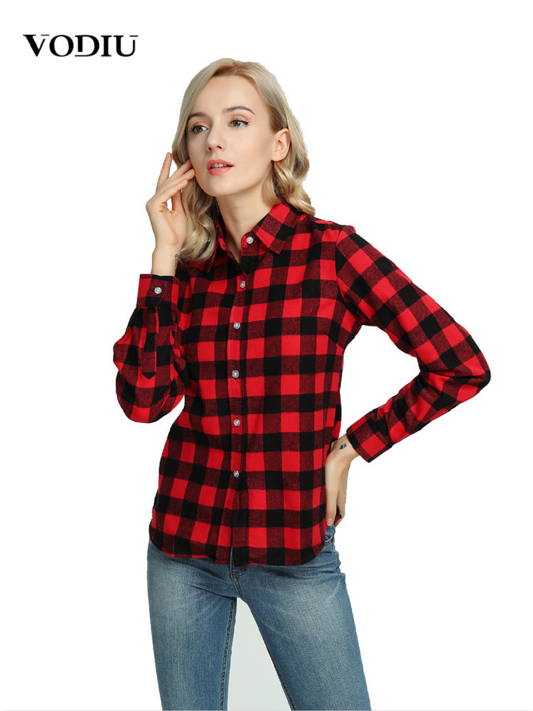 

2021 New Autumn Fashion Women Cotton Plaid Blouses Long Sleeve Casual Checkered Shirt Plus Size 3xl 5xl Ladies Top Women's Clothing Nqmx