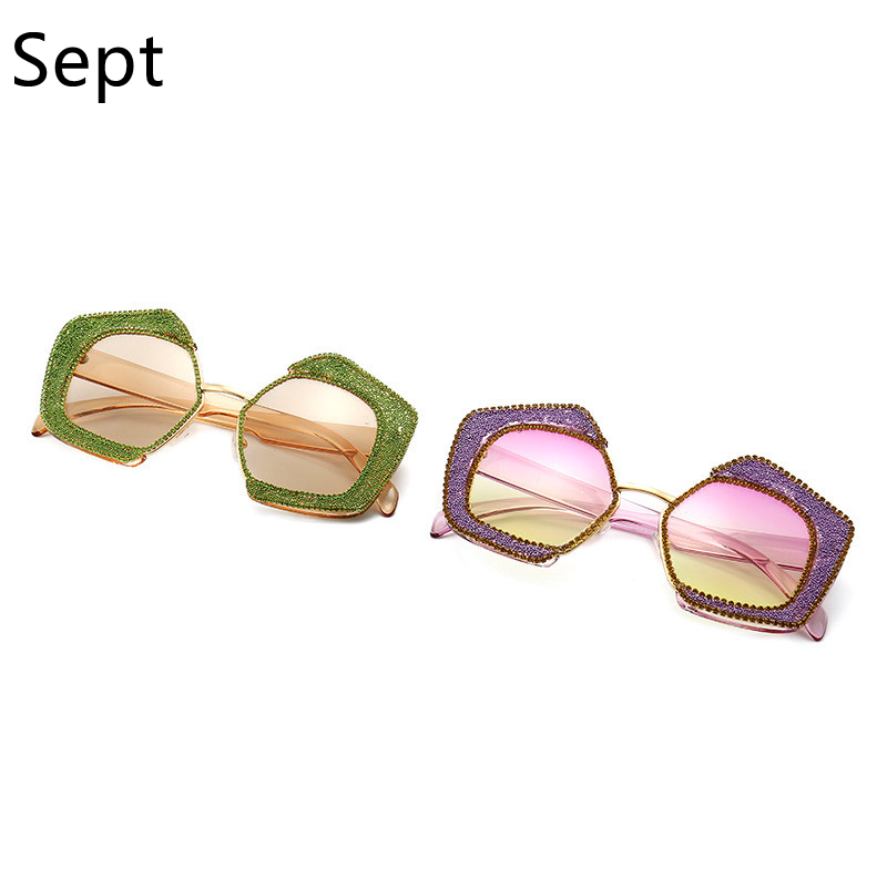 

Sunglasses Sept Gravel Rhinestone Female Shades Irregular Sunglass Luxury Women Vintage Designer Rimless Sun Glasses