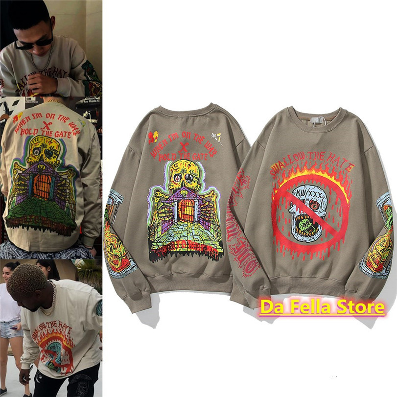 

20FW Kanye West Hoodie Men Women Swallow The Hate Hoodies Hold The Gate Sweatshirts Asian Size Cotton Velvet Long Sleeve Hip Hop