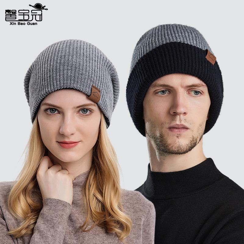 

Berets Autumn And Winter Knitted Hat Men's Women's Neutral Solid Color Warm Can Wear Couple's On Both Sides, Black