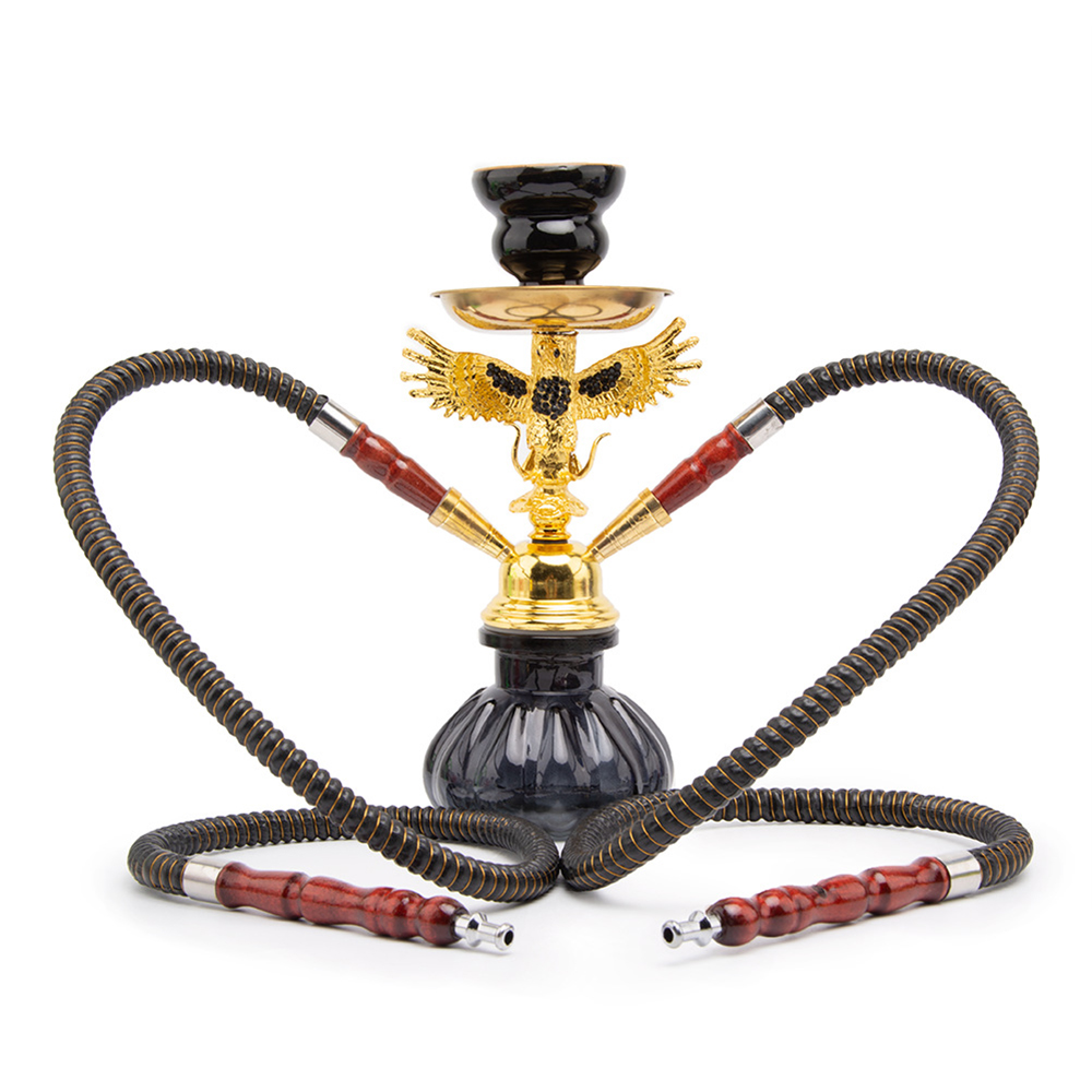 

Hookah Water Pipe Double Hose Glass Shisha Arabian Hookah Metal Eagle Wing Charcoal Tongs Hokahs Bong Nice Gift Smoking Set