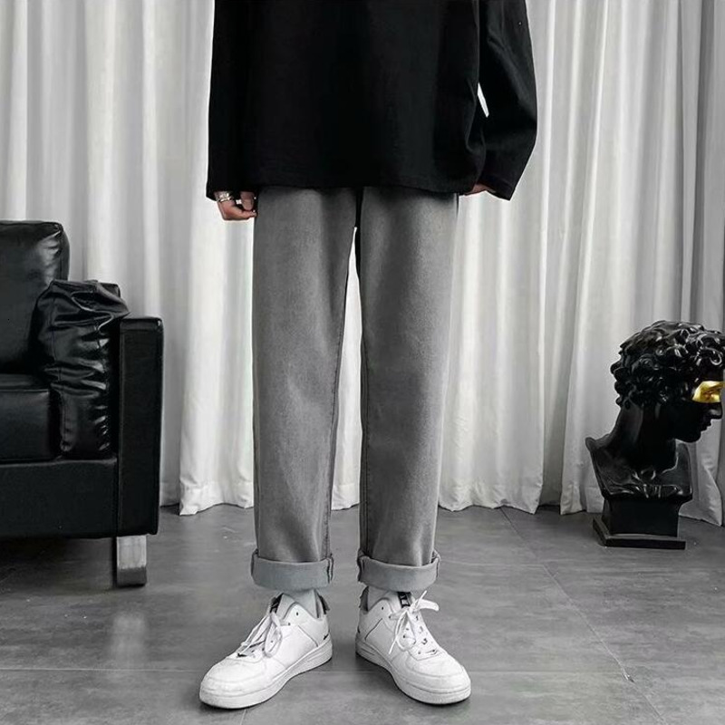 

2021 New Spring Summer Wide-leg Men's Fashion Casual Retro Jeans Men Streetwear Korean Loose Straight Denim Pants Mens M-2xl 9g0t, Light gray