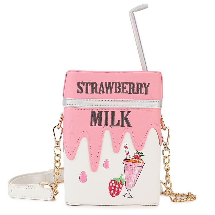 

Evening Bags Female Fashion Strawberry Milk Box Chain Shoulder Bag Women Purses Handbags Crossbody Cute Pu Leather Designer