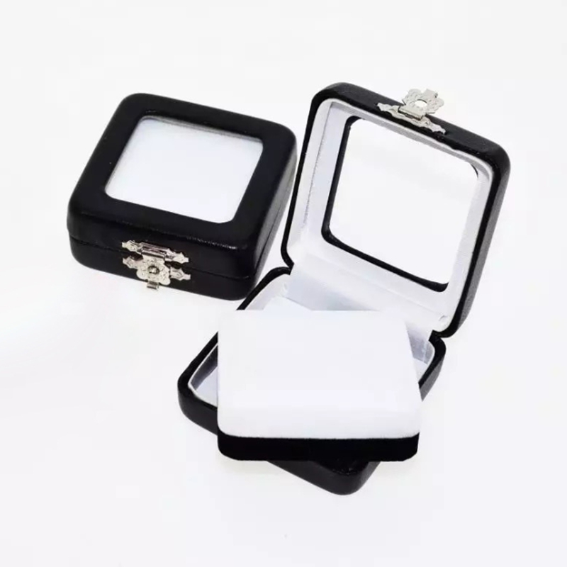 

10pcs/lot Black PU Leather Diamond Box Gem Jewelry Empty Display Boxes Gem Stone Organizer Holder Gift Box 5.6*5.6*2.3mm